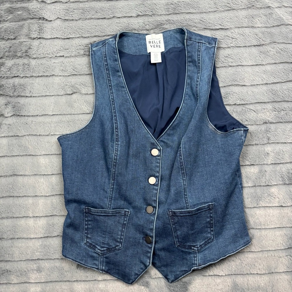 Belle Vere Womens Medium Wash Denim Vest Button Front Waistcoat Size M